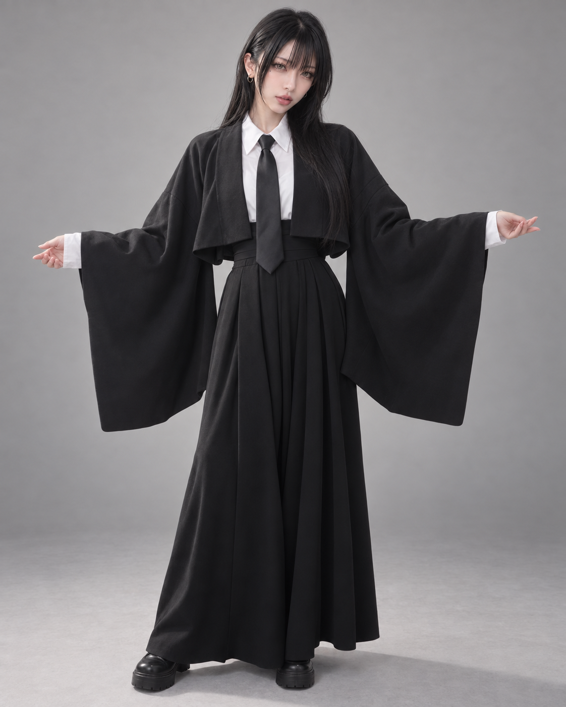 東美 Model 02 穿著 MISAMARU 男女共穿短版羽織 黑色