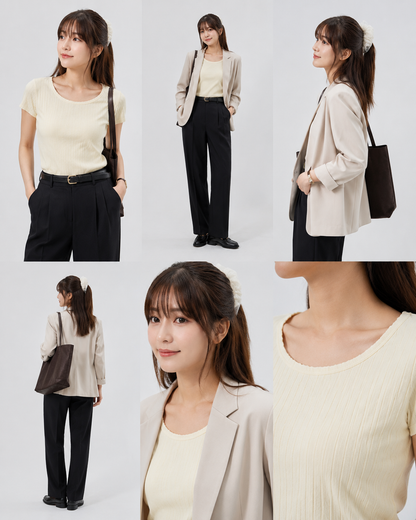 UNIQLO Pointelle 鏤空圓領合身短版 T 恤